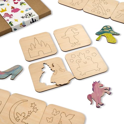NAKLEO Wooden Stencils for Kids, Set of 20 Pcs 3.7x3.7” Fairies Tales Magic, Montessori Children Templates Educational Toy Creative DIY Decoration Arts and Crafts Painting Paper Wood Fabric - color: Fairy Tales