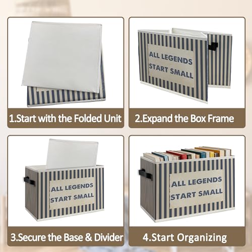 Inspirational Boy Nursery Foldable Storage Bins Box with Handles, All Legends Start Small Blue Striped Collapsible Organizer Basket for Kids Boys Bedroom Playroom Bathroom Clothes Toys Books - color: Colour 16