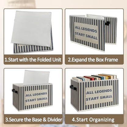 Inspirational Boy Nursery Foldable Storage Bins Box with Handles, All Legends Start Small Blue Striped Collapsible Organizer Basket for Kids Boys Bedroom Playroom Bathroom Clothes Toys Books - color: Colour 16