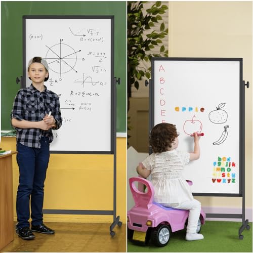 Rolling Whiteboard on Wheels, 32x48 Inches Double-Sided Magnetic Dry Erase Board with Stand, Height Adjustable Mobile White Board Easel for Classroom Home Office Black - style: Black