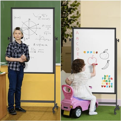 Rolling Whiteboard on Wheels, 32x48 Inches Double-Sided Magnetic Dry Erase Board with Stand, Height Adjustable Mobile White Board Easel for Classroom Home Office Black - style: Black