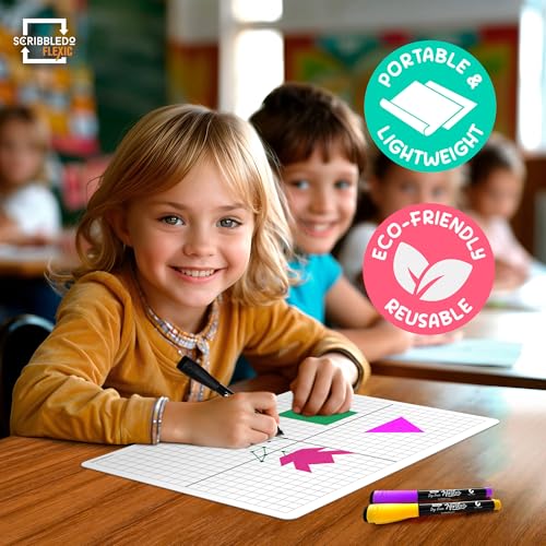 SCRIBBLEDO XY Graph Dry Erase Sheets 9”x12” Math Practice Small White Board Dry Erase Sheets Math Manipulatives Grid Whiteboard Sheets Math Supplies Homeschool Teacher Students Classroom Pack of 10