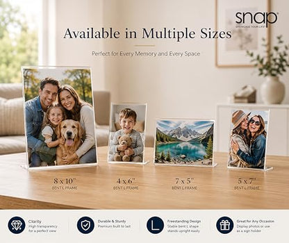 Snap 5x7 Clear Picture Frame 12 Pack: Frameless L-Shape Desktop Stand, Photo Frame and Sign Holder, Clear Acrylic Style Tabletop Display, 5 x 7 - size: 7" x 5"
