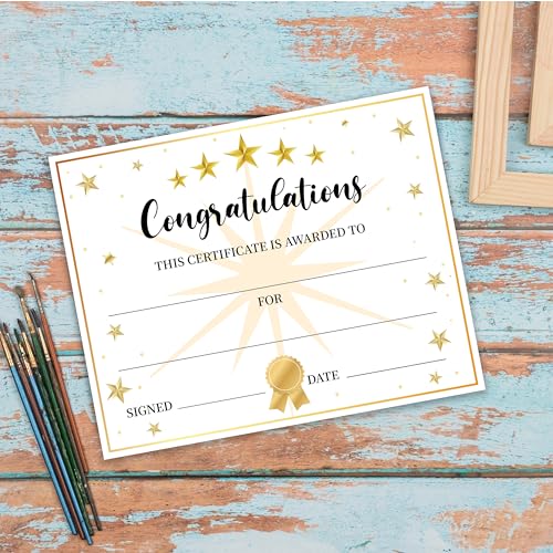 Congratulations Achievement Award Certificates, Golden Stars Certificate of Appreciation, Birthday Certificates for Students, Award Gifts for Kids Employee Graduations Moving Up Ceremony, 25 Pcs (03) - style: Golden Stars