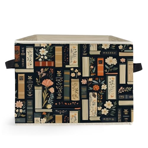 Dark Floral Book Storage Box Bins, Bookish Reading Lover Gifts Collapsible Storage Basket Organizer for Reading Room Corner Nook Library Girls Bedroom Home Clothes Books - color: Reading Corner-5