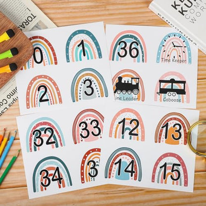 COCHIE 4" Number Stickers Boho Classroom Decor Set, 52PCS Line up Spots for Classroom Floor Decals Sticker Labels Accents Cutouts, Back to School Preschool Kindergarten Decorations (Rainbow) - size: 4", style: Rainbow