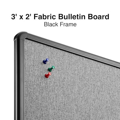 Staples Fabric Bulletin Board with Black Frame, 3' x 2' Wall Mounted Fabric Message Board for Home Office and Classroom - size: 24" x 36", style: Black Frame