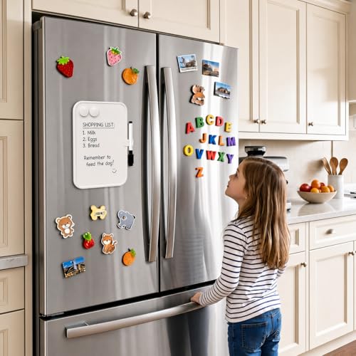 6“ X 8” Small Dry Erase Board with Erasable Markers and 2 Magnets (White) | ABS frame, magnetic board—smooth surface;easy to write on and erase—small whiteboard for fridge, school lockers, and offices - color: White