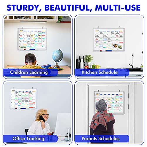 Dry Erase Calendar Whiteboard for Wall, 24" x 18" Magnetic Monthly White Board Calendar Dry Erase, Wall Hanging Aluminum Frame with Tray for Home, School, Office - size: 24" x 18" Silver Frame