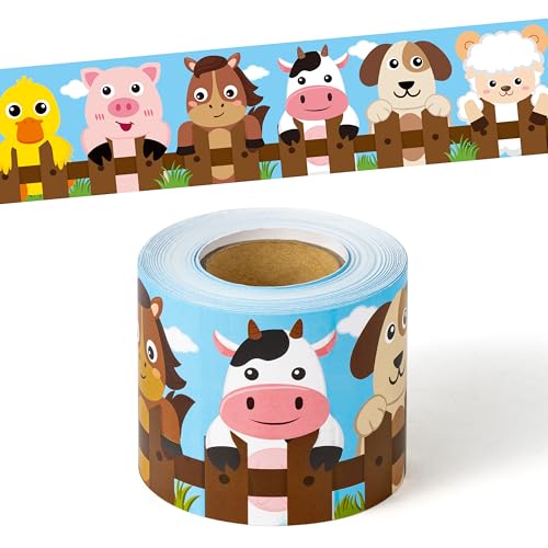 BeYumi Farm Animals Border Trim - 65ft Back to School Farm Animals Straight Rolled Border Trim Cute Cartoon Animal Bulletin Board Set School Classroom Office Farmhouse Chalkboard Party Holiday Decor - style: Farm Animal