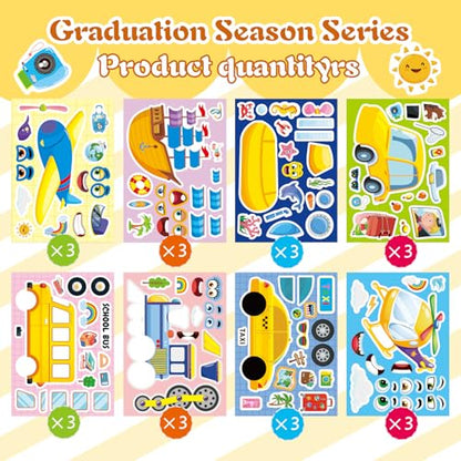 24 Sheets Transportation Stickers for Kids, Make Your Own Cars, Helicopters, Sailboats, Planes, Trains, School Buses Vehicle Stickers for Toddlers, Teacher Reward, Party Favor, Birthday Gift - style: Transportation