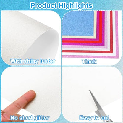 PATIKIL 10 Sheets White Glitter Cardstock Paper, A4 250gsm Rectangle Premium Sparkly Paper Craft Cardstock Paper for Scrapbook Card Making DIY Art Projects Wedding Party - color: White, size: A4