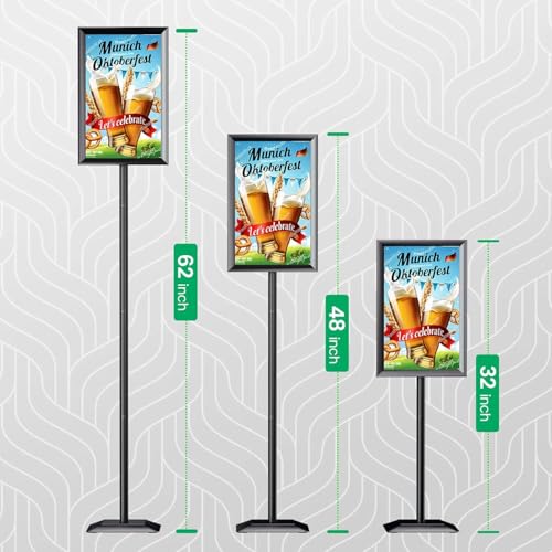2 Pack Adjustable Sign Stand for Display, Heavy Duty Sign Holder Floor Stand with Base, Aluminum Snap Open Frame 11 x 17, with Anti-Slip Solid Steel Square Pedestal and Signage Clip(2 pack) - size: Heavy Base, 11x17inches (2 pack)