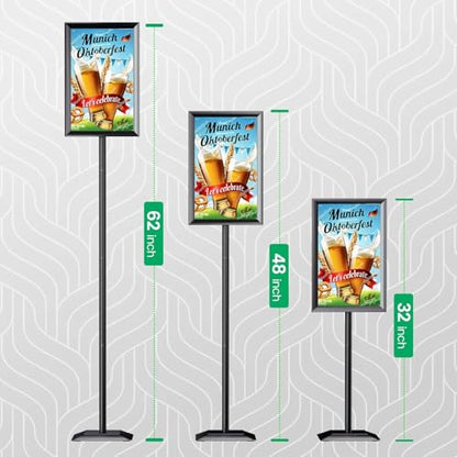 2 Pack Adjustable Sign Stand for Display, Heavy Duty Sign Holder Floor Stand with Base, Aluminum Snap Open Frame 11 x 17, with Anti-Slip Solid Steel Square Pedestal and Signage Clip(2 pack) - size: Heavy Base, 11x17inches (2 pack)