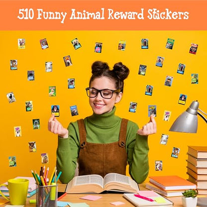 510 PCS Funny Incentive Stickers, 30 Designs Motivational Positive Stickers, Hilarious Animals Rectangular Reward Labels, Positive Encouragement Chart Decor for Kids, Teachers, Classroom, Office - style: Rectangle-A