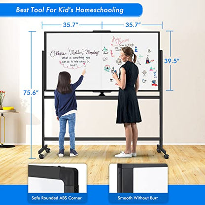 maxtek 72 x 40 Double Sided Rolling Whiteboard, Mobile Whiteboard Magnetic White Board - Large Reversible Dry Erase Board Easel Standing Board on Wheels with Stand (72 x 40 Black) - size: 40"W x 72"H, style: Black