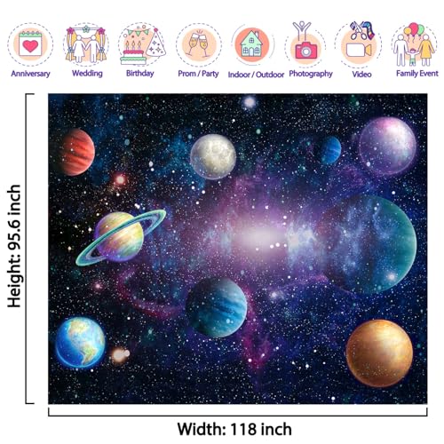 Outer Space Backdrop Starry Galaxy Banner for Baby Boys Girls Planet Theme Birthday Party, 118"x95.6" Nebula Photography Background Photoshoot Decorations Photo Studio Props Cake Table Decor - size: 118"x95.6"