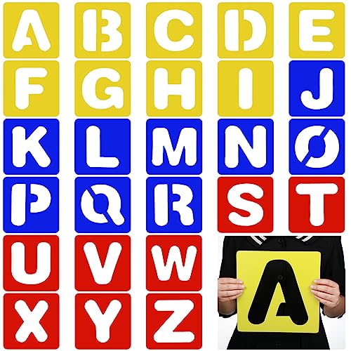 TecUnite 26 Pieces Alphabet Stencils Set Plastic Letter Stencils for Painting Learning, DIY Craft Decoration (10 x 10 Inches) - size: 10 x 10 Inches