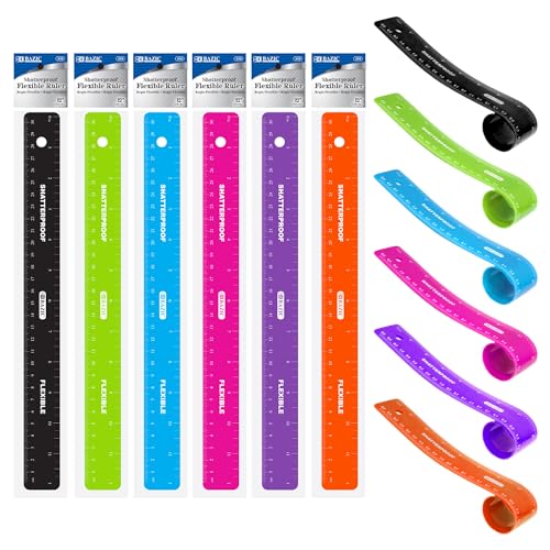 BAZIC Products Shatterproof Flexible Plastic Ruler, 12 in (30 cm), Dual-Scale Ruler, for School Office Measuring, Set of 6 - size: 6-Pack