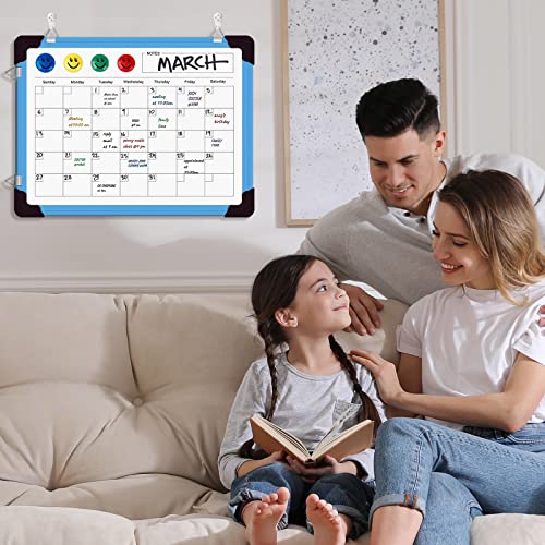 Dry Erase Calendar Whiteboard, Magnetic White Board Calendar Dry Erase Board, 16" X 12" Monthly Calendar Board Small Wall Hanging Planner Memo Whiteboard for Home, School, Office, Kitchen (Blue) - color: Blue, size: 12in*16in