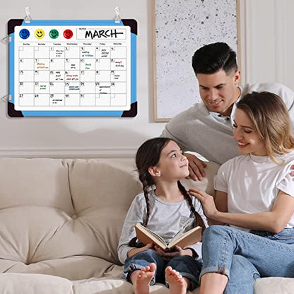 Dry Erase Calendar Whiteboard, Magnetic White Board Calendar Dry Erase Board, 16" X 12" Monthly Calendar Board Small Wall Hanging Planner Memo Whiteboard for Home, School, Office, Kitchen (Blue) - color: Blue, size: 12in*16in