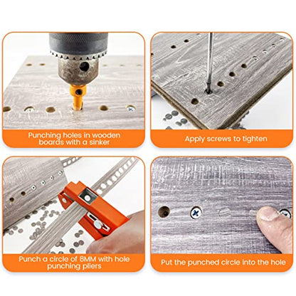 Single Hole Punch, Heavy Duty Hole Puncher, Handheld Paper Hole Puncher, Edge Banding Punching Pliers Punching Tool with Limit Taper Drill＆Taper Drill for Paper Cards, Hard Film, Thin Wood