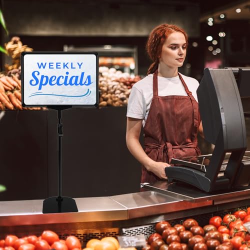 Adjustable Sign Holder - 8.5 x 11 Inch, Table & Floor Stand, Vertical & Horizontal Display, Black (6Pcs) - size: 8.5"x11"-6Pcs