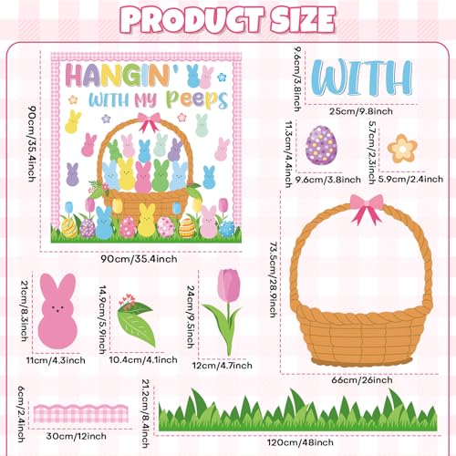 Spring Easter Bunny Bulletin Board Decorations Set Hangin with My Bunny Bulletin Board Classroom Decorations Easter Bunnies Egg Basket Paper Cutouts for Church Sunday School Chalkboard Wall Decor - style: Pink Easter