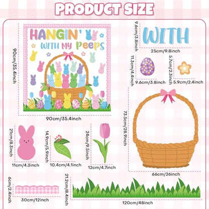 Spring Easter Bunny Bulletin Board Decorations Set Hangin with My Bunny Bulletin Board Classroom Decorations Easter Bunnies Egg Basket Paper Cutouts for Church Sunday School Chalkboard Wall Decor - style: Pink Easter