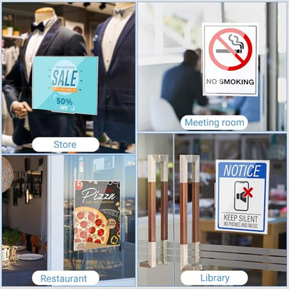 12 Pack Acrylic Sign Holder 8.5 x 11 Wall Mount, Vertical & Horizontal Use, Wall Sign Holder Memo Document Menu Holder for Office Store Restaurants Wedding Party Decoration, No Drilling