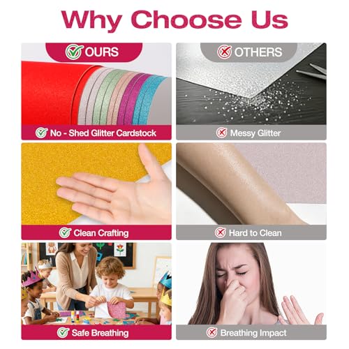 A5 Glitter Cardstock Paper - 40 Sheets 20 Colors, 250GSM Heavyweight Sparkly Glitter Paper for Scrapbooking, Card Making, DIY Crafts, No Shedding, Acid-Free & Vivid Colors
