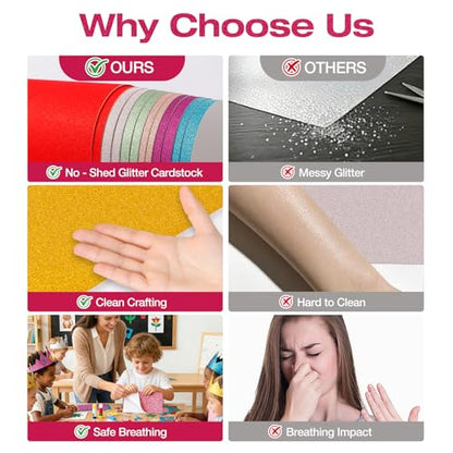 A5 Glitter Cardstock Paper - 40 Sheets 20 Colors, 250GSM Heavyweight Sparkly Glitter Paper for Scrapbooking, Card Making, DIY Crafts, No Shedding, Acid-Free & Vivid Colors