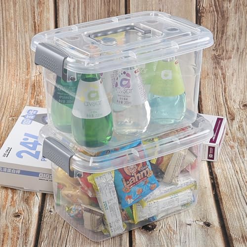 5 L Plastic Lidded Storage Bin, 6 Pack Clear Latch Container Box | with Handle - color: Gray handle