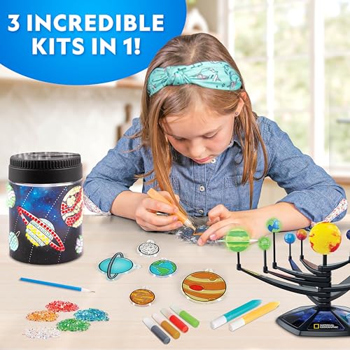 National Geographic Ultimate Space Activity Kit – Diamond Painting Solar System Night Light, Glow-in-The-Dark Solar System Model & Stained Glass Window Art, Outer Space STEAM Arts & Crafts for Kids - style: Ultimate Space Kit