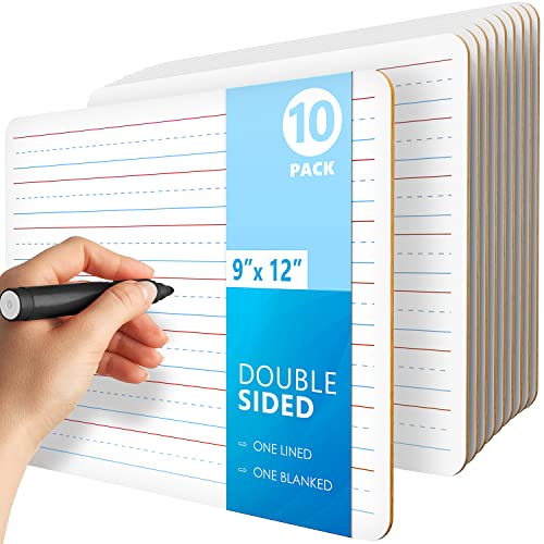 10 Pack 9x12 Mini Lined Dry Erase White Board Double Sided for Students Kid | Classroom Whiteboards for Students Kids - Small Primary Class Lap Board with Handwriting Lines Personal Individual Two Sides - size: 10 Pack, style: Lined