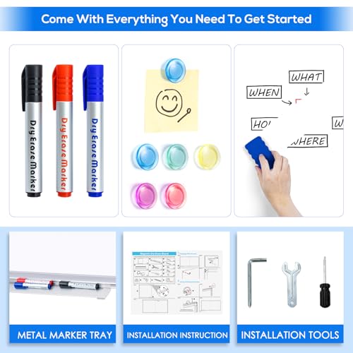 Magnetic Dry Erase Board 96 x 48 inches, Maxtek 4" x 8" Whiteboard for Wall, Large White Board Dry Erase Foldable Wall-Mounted Aluminum Frame Erase Board with Marker Tray for Office Home and School - size: 96"W x 48"H, style: Style B