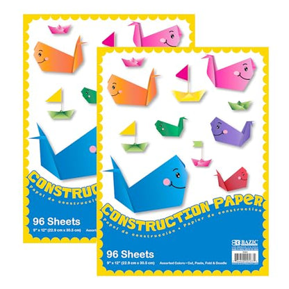 BAZIC Products 96 Count 9in x 12in Construction Paper, for Crafts School Art, 2 Pack - color: 9" x 12" (96 Sheets), size: 2-Pack