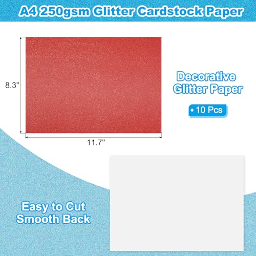 PATIKIL 10 Sheets Bright Red Glitter Cardstock Paper, A4 250gsm Rectangle Premium Sparkly Paper Craft Cardstock Paper for Scrapbook Card Making DIY Art Projects Wedding Party - color: Bright Red, size: A4