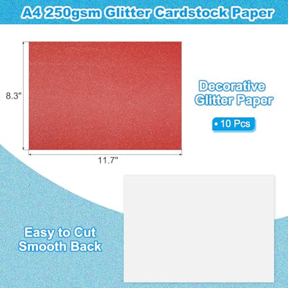 PATIKIL 10 Sheets Bright Red Glitter Cardstock Paper, A4 250gsm Rectangle Premium Sparkly Paper Craft Cardstock Paper for Scrapbook Card Making DIY Art Projects Wedding Party - color: Bright Red, size: A4