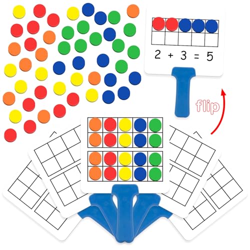 Kasfalci Magnetic Ten-Frame Set,Math Manipulative Games for Kids Toddlers,5 Dry Erase Paddles & 150 Math Counters,Addition & Subtraction Game,Counting Toys,Kindergarten Preschool Classroom Must Haves