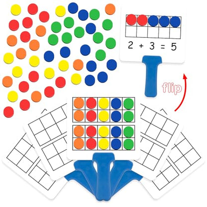 Kasfalci Magnetic Ten-Frame Set,Math Manipulative Games for Kids Toddlers,5 Dry Erase Paddles & 150 Math Counters,Addition & Subtraction Game,Counting Toys,Kindergarten Preschool Classroom Must Haves