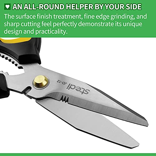 Stedi Scissors Heavy Duty 8-Inch,Multipurpose Scissors,Sharp Stainless Steel Shears with Serrated Edge & Protective Cover,Non-Slip Handle,Easy Cutting Cardboard, Carpet,Leather, Fabric, Wires, Yellow - style: JD-12(Straight-Blades)