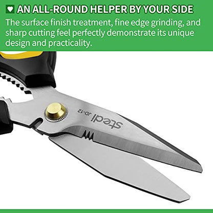 Stedi Scissors Heavy Duty 8-Inch,Multipurpose Scissors,Sharp Stainless Steel Shears with Serrated Edge & Protective Cover,Non-Slip Handle,Easy Cutting Cardboard, Carpet,Leather, Fabric, Wires, Yellow - style: JD-12(Straight-Blades)