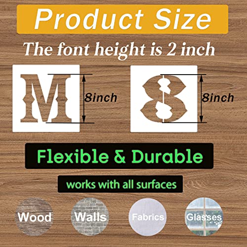 8 Inch Letter Stencils and Numbers, 38 Pcs Alphabet DIY Craft Stencils, Reusable Plastic Drawing Templates for Painting on Wood, Wall, Fabric, Rock, Floor, Signage, Door Porch - size: 8 Inch