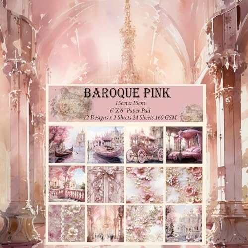 6x6" 160gsm cardstock Single Sided Scrapbooking 24 Papers Pad vintage decoupage scrapbook kit patterned paper junk journal supplies journaling supply scrap paper crafting.Baroque Pink - color: 24sheets-Baroque Pink