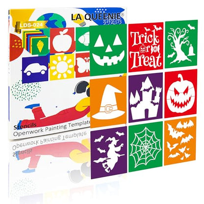 24 Pieces Stencils,Large Drawing Stencils Chalk Template,8 Inches Washable Shape Template Stencils Kit for Crafts,Painting Drawing (Halloween, 8 inch) - color: Halloween