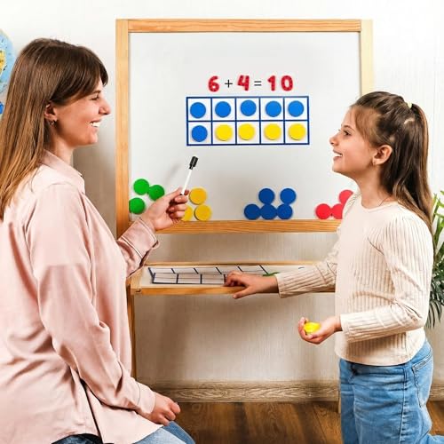 70 PCS Magnetic Ten Frames - Math Manipulatives for Elementary Classroom & Kindergarten - 4 Ten Frames & 44 Math Counters for Kids, Math Games for Kindergarten - Jumbo Magnetic Ten Frame Set