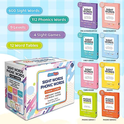 712 Sight Words/Phonics Flash Cards, Dolch & Fry High Frequency Site Words, Learn to Read CVC Blends, Short/Long Vowel Sounds, Flash Cards Games for PreK Kindergarten 1st 2nd 3rd Grade, Kids 4-10 - style: 712 Sight Words