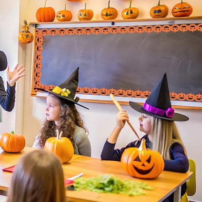 Whaline 65.6Ft Halloween Bulletin Board Border Glitter Orange Pumpkin Die Cut Trim Border Roll for Spooky Chalkboard Wall Decor - style: Halloween Pumpkin