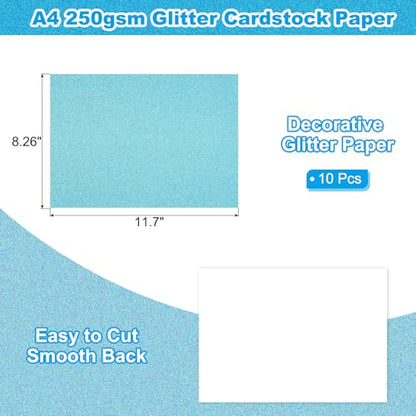 PATIKIL 10 Sheets Light Blue Glitter Cardstock Paper, A4 250gsm Rectangle Premium Sparkly Paper Craft Cardstock Paper for Scrapbook Card Making DIY Art Projects Wedding Party - color: Light Blue, size: A4